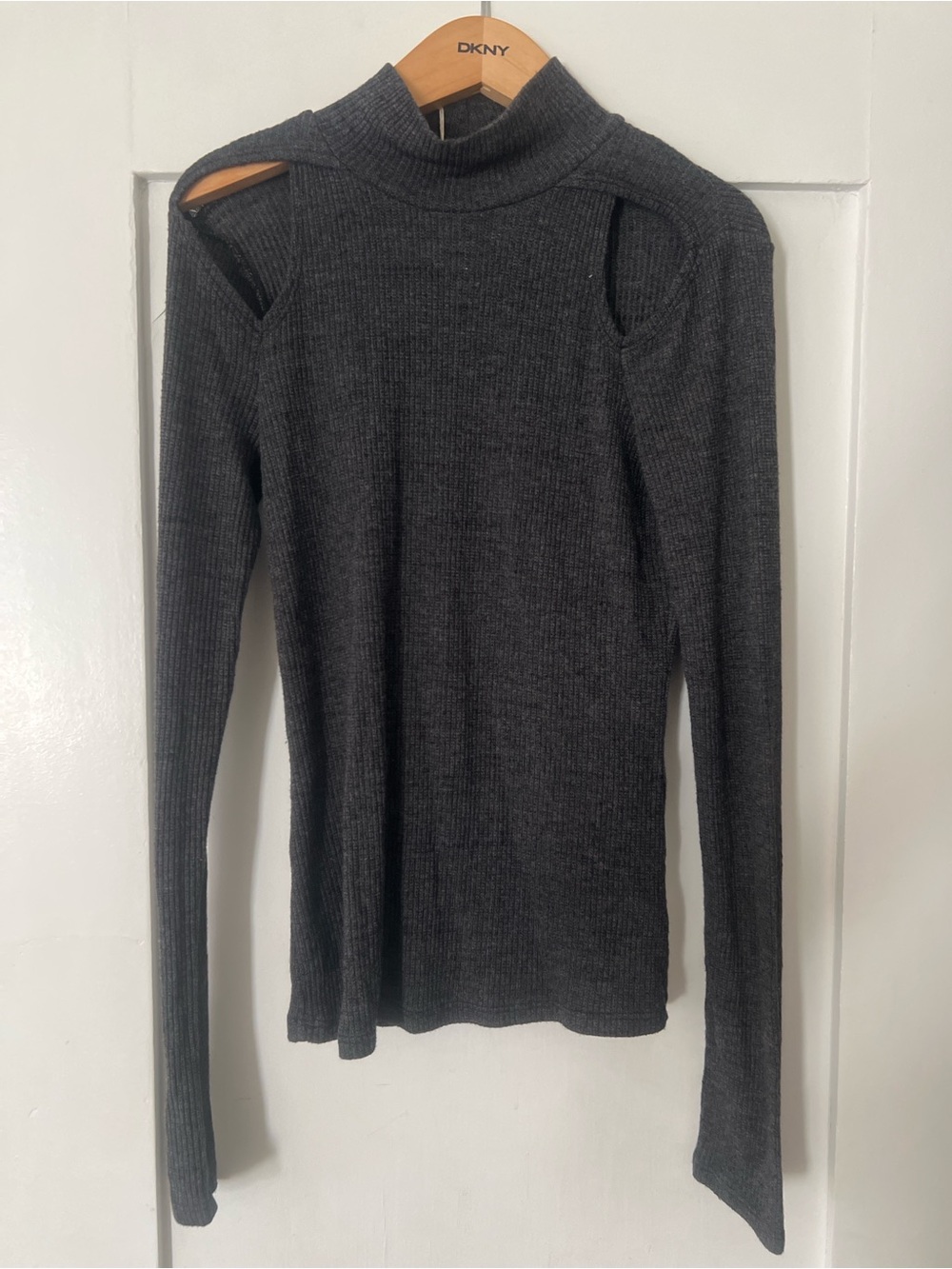 Charcoal Ribbed Long Sleeve Cutout Turtleneck